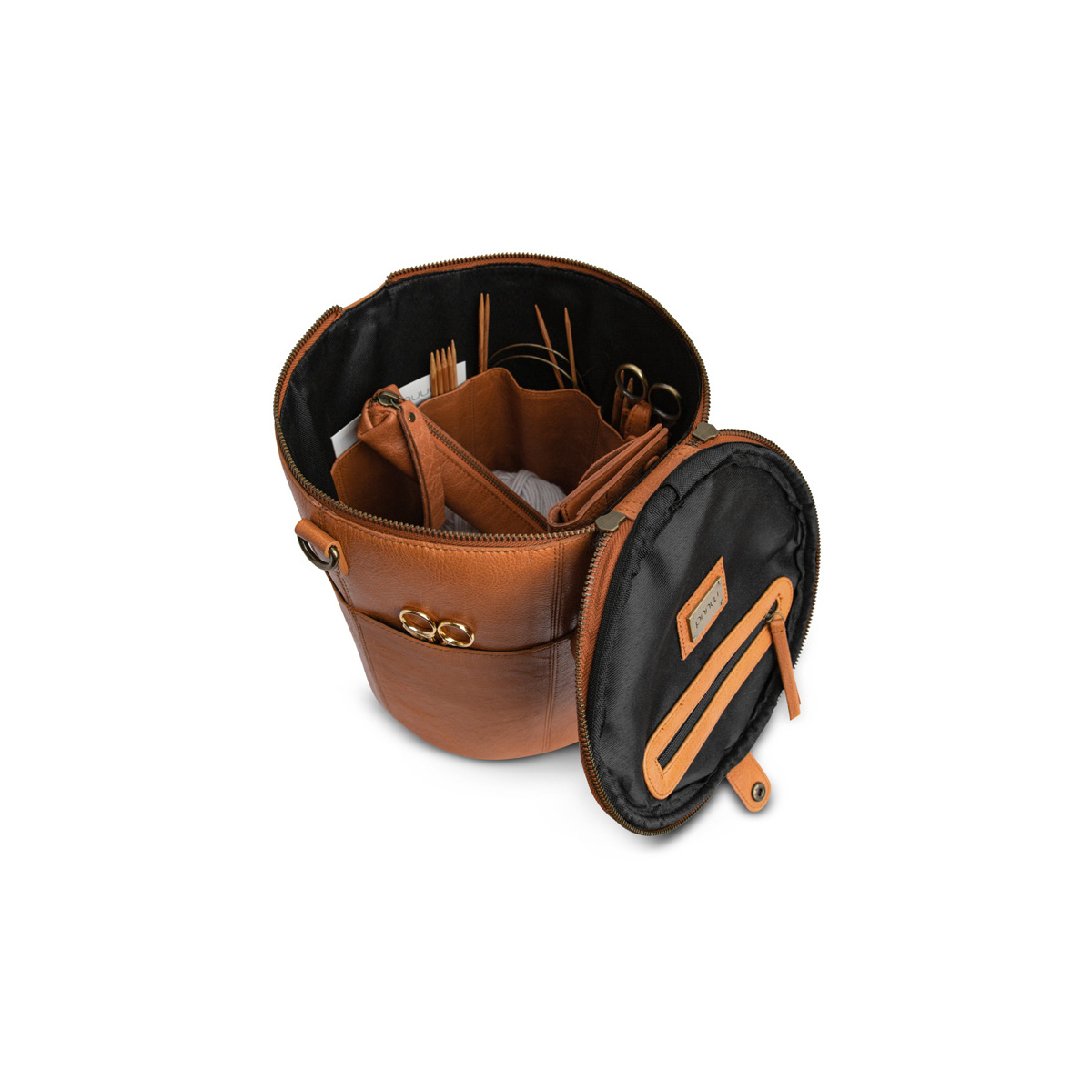 Lederorganizer rund mit Henkel, groß Saturn XL Whisky