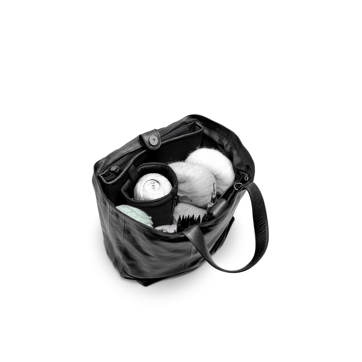 Ledertasche mit Henkel Hiba Black